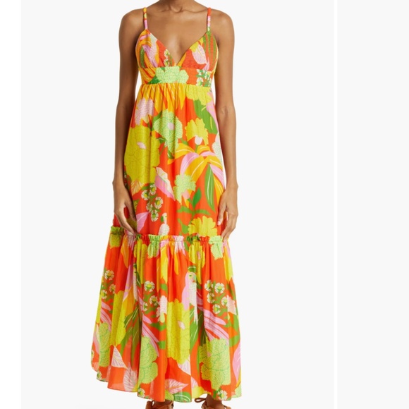 NWT $255 FARM Rio Neon Floral Tiered Cotton Maxi Dress in size XL! - Picture 3 of 14
